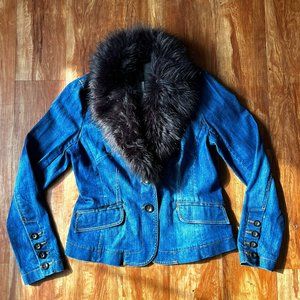 INC Denim Blazer with Detachable Faux Fur Collar
